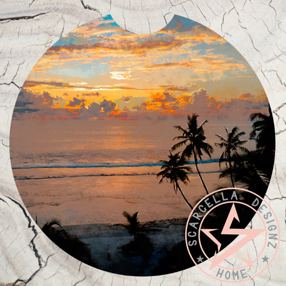 Round Car Coaster (Palm Tree Designs)