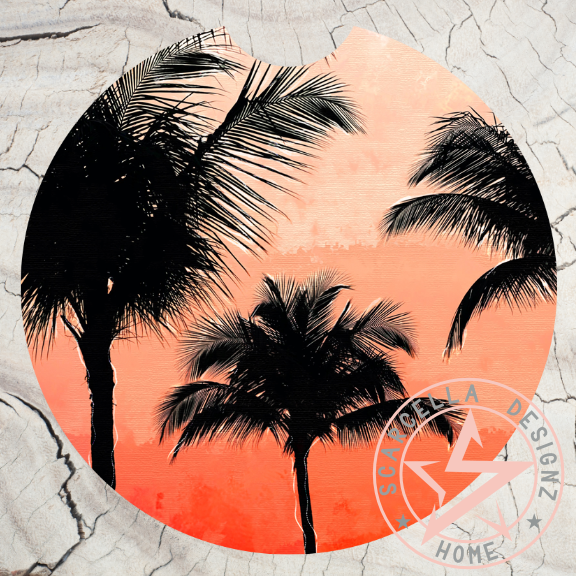 Round Car Coaster (Palm Tree Designs)