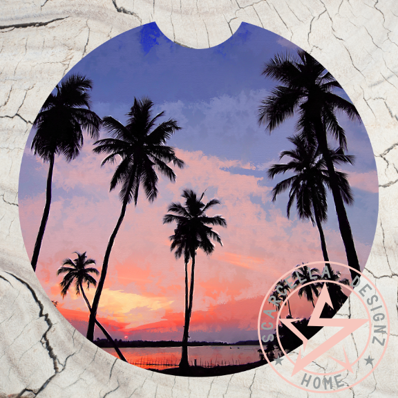 Round Car Coaster (Palm Tree Designs)