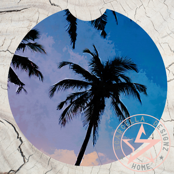 Round Car Coaster (Palm Tree Designs)