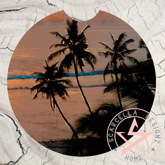 Round Car Coaster (Palm Tree Designs)