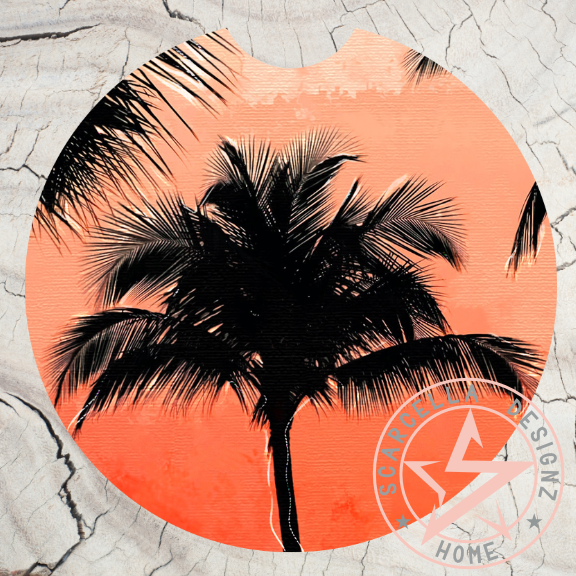 Round Car Coaster (Palm Tree Designs)