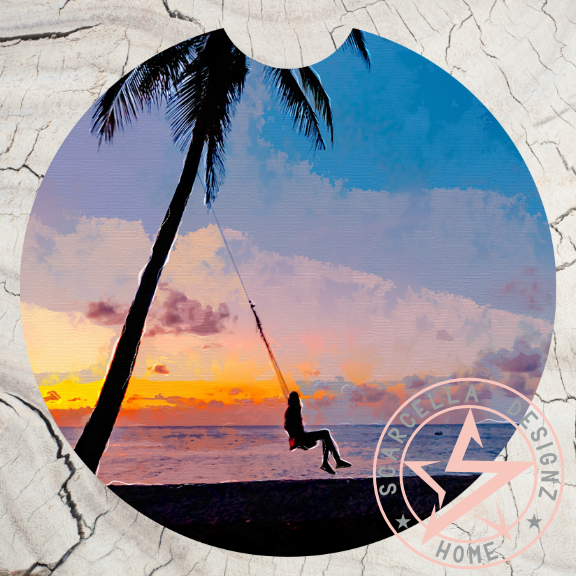 Round Car Coaster (Palm Tree Designs)