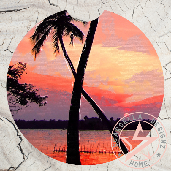 Round Car Coaster (Palm Tree Designs)