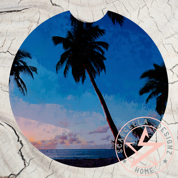 Round Car Coaster (Palm Tree Designs)