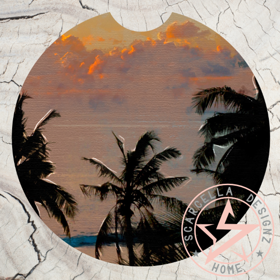 Round Car Coaster (Palm Tree Designs)