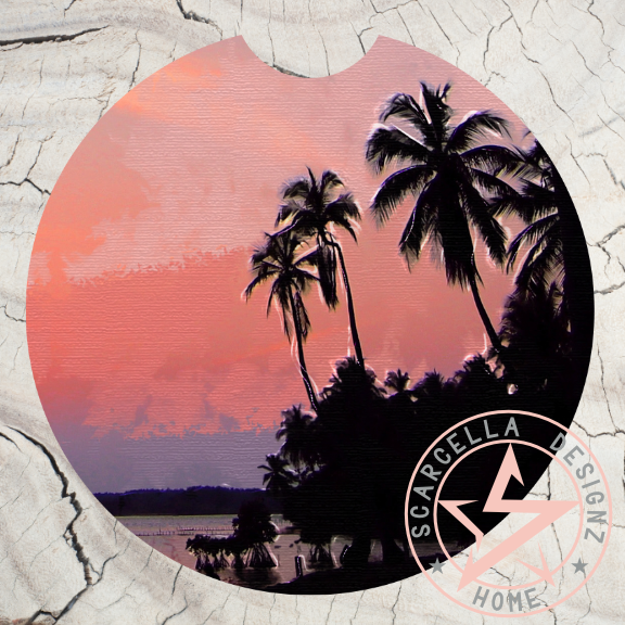 Round Car Coaster (Palm Tree Designs)
