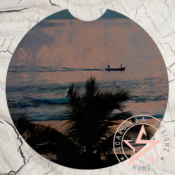 Round Car Coaster (Palm Tree Designs)