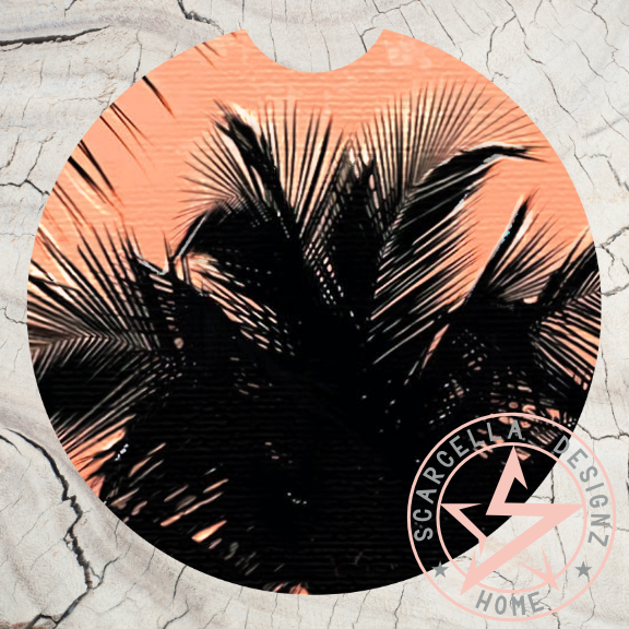 Round Car Coaster (Palm Tree Designs)