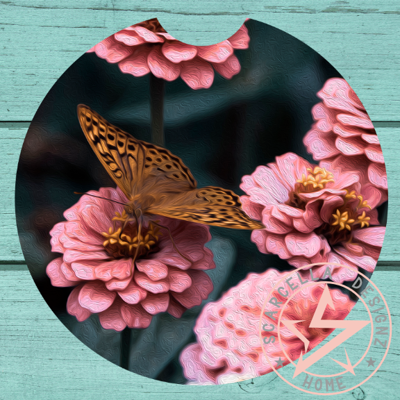 Round Car Coaster (Flower Designs)