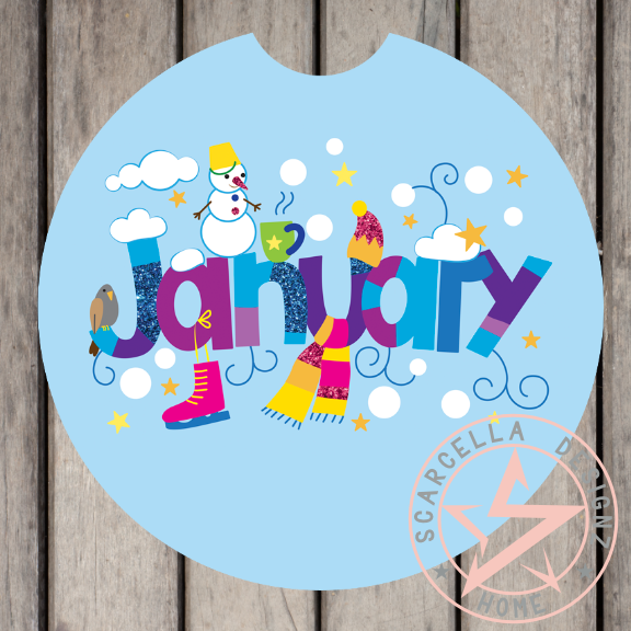 Round Car Coaster (Months of the Year Designs)