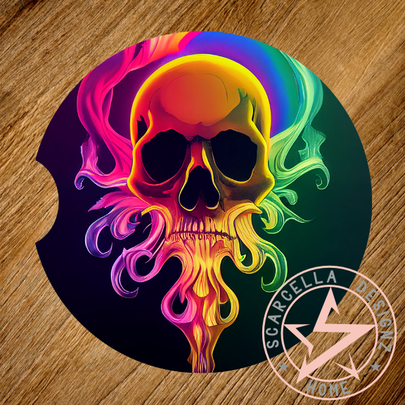 Round Car Coaster (Skull Designs)