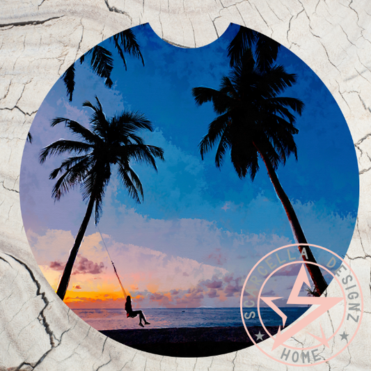 Round Car Coaster (Palm Tree Designs)
