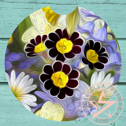 Round Car Coaster (Flower Designs)