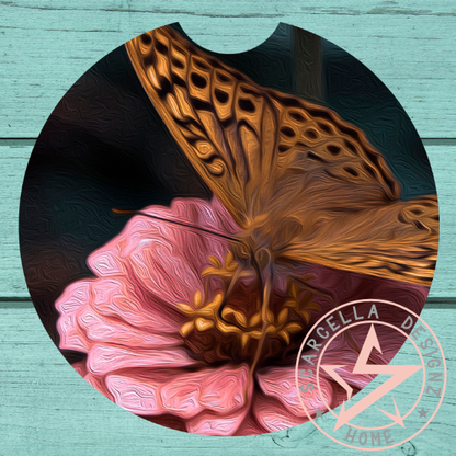 Round Car Coaster (Flower Designs)