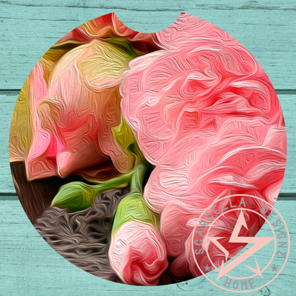 Round Car Coaster (Flower Designs)