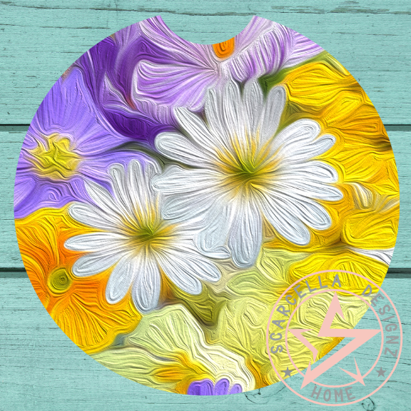 Round Car Coaster (Flower Designs)