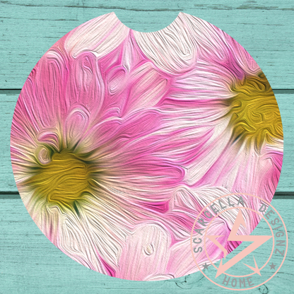Round Car Coaster (Flower Designs)