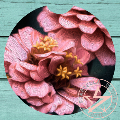 Round Car Coaster (Flower Designs)