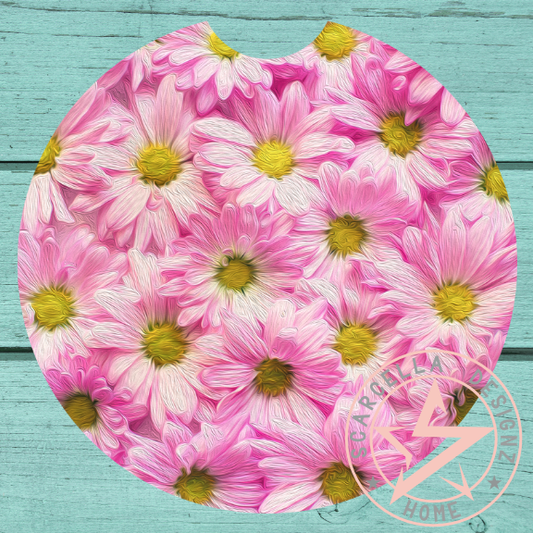 Round Car Coaster (Flower Designs)