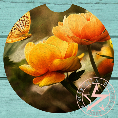Round Car Coaster (Flower Designs)