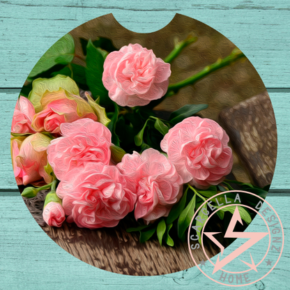 Round Car Coaster (Flower Designs)