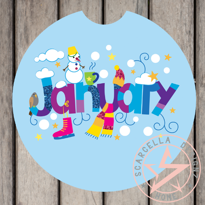Round Car Coaster (Months of the Year Designs)
