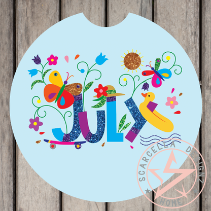 Round Car Coaster (Months of the Year Designs)